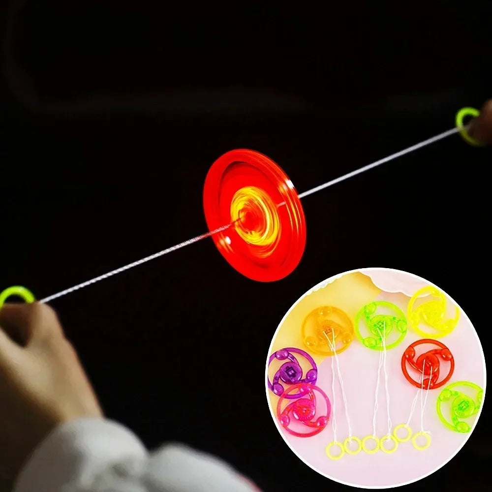 6-Pack LED Light-Up Hand-Pulled Flywheel Toys — Multicolor Party Favors & Pinata Fillers for Kids