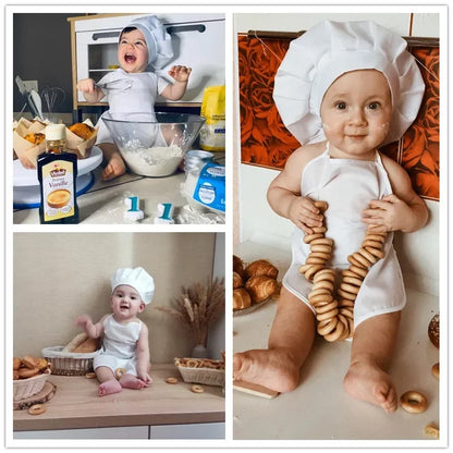Baby Chef Apron & Hat Set – Cute Baby Cook Costume for Newborn Photography Prop & Outfit