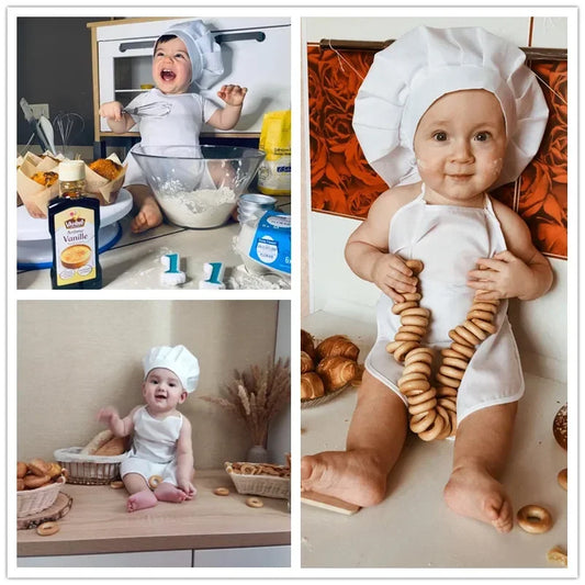 Baby Chef Apron & Hat Set – Cute Baby Cook Costume for Newborn Photography Prop & Outfit