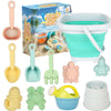 11Pcs Beach Toy Set With Collapsible Bucket, Shovel & Sand Molds — Summer Outdoor Sandbox Toys