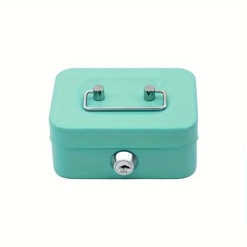 Metal Cash Box with Key Lock Secure Coin Storage Piggy Bank for Office and Home with Handle