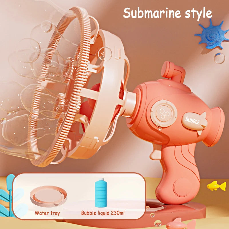 Kids Handheld Bubble Machine – Double-Layer Bubble Fan Bubble Gun with 230 ml Bubble Solution, Outdoor Party Toy Gift