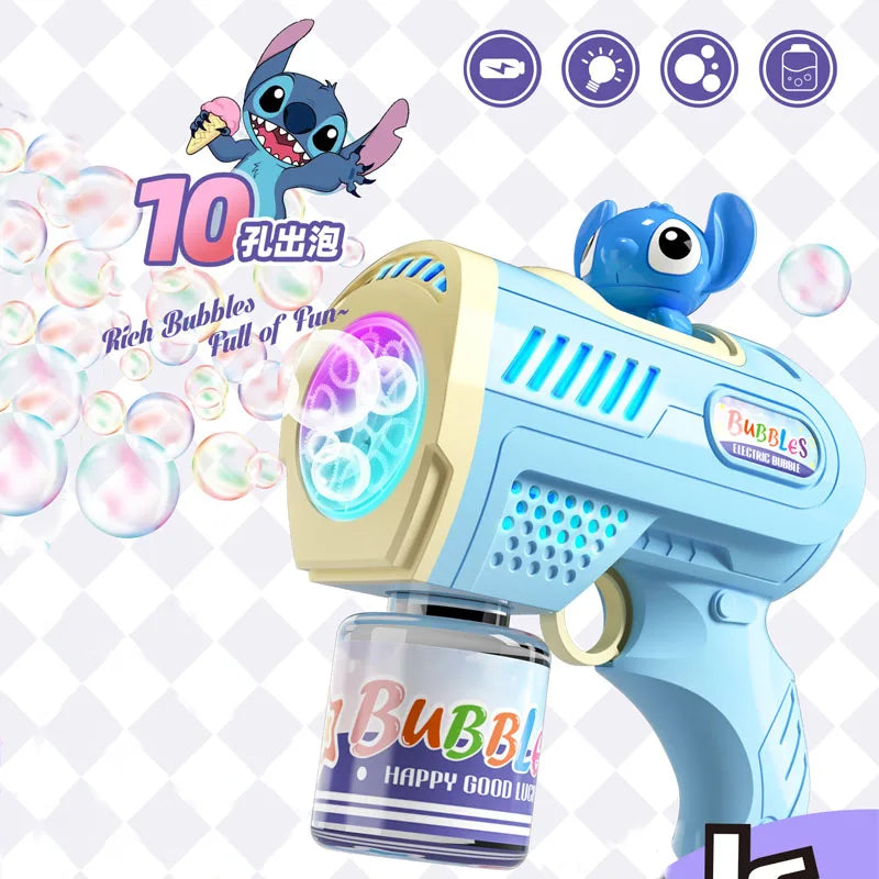 Handheld Automatic Bubble Gun for Kids – Space Sticker Design, LED Light, No-Spill Bubble Blower Toy (Batteries & Bubble Solution Not Included)