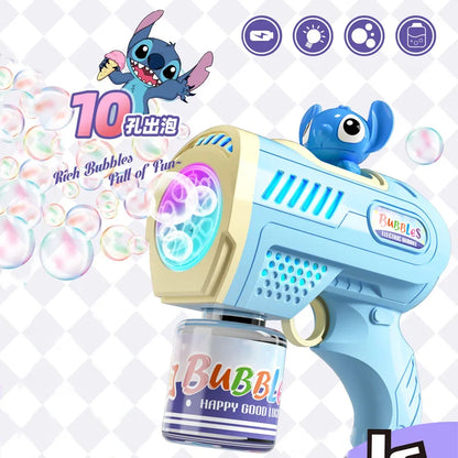 Handheld Automatic Bubble Gun for Kids – Space Sticker Design, LED Light, No-Spill Bubble Blower Toy (Batteries & Bubble Solution Not Included)