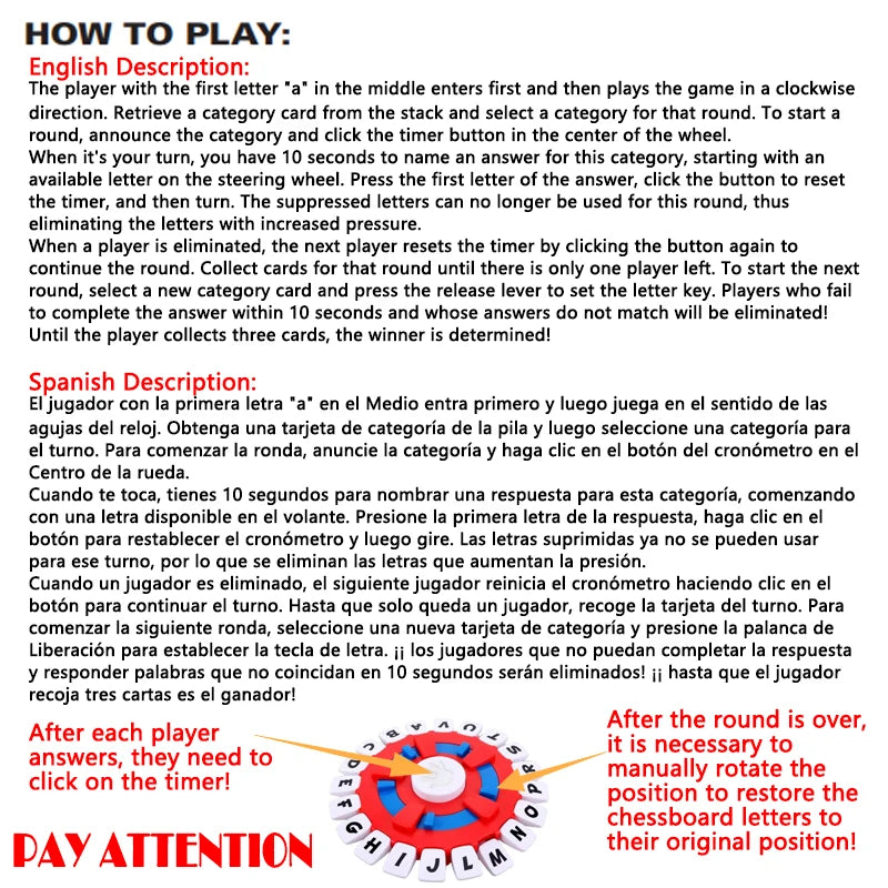 Spanish Basta Game - Fast-Paced Family Gathering Letter Toy - Learning Letters for Adults & Children - Juegos de Mesa