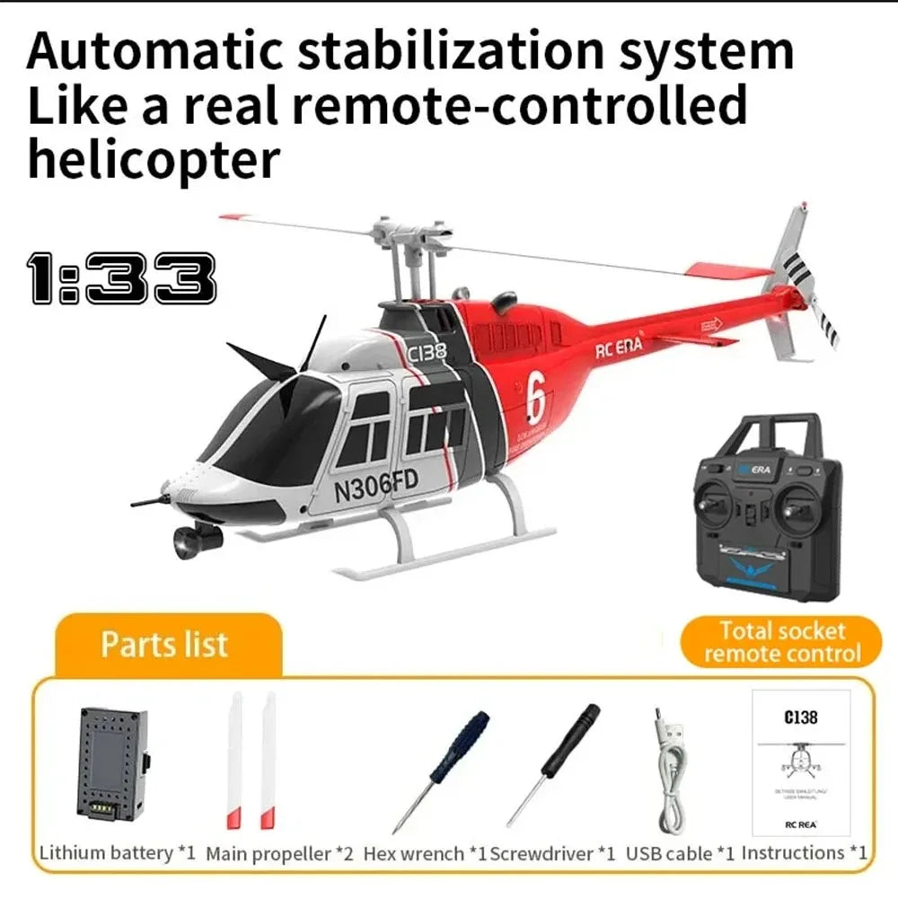 Re Era C138 1:33 Scale RC Helicopter – 6-Channel Single Paddle Aileron with Barometer Height Hold