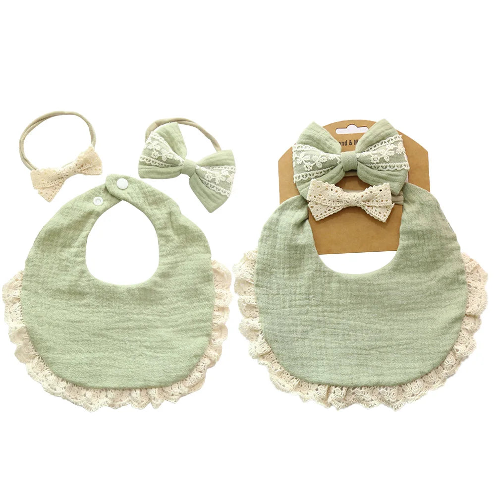 3Pcs/Set Muslin Cotton Bamboo Baby Bibs with Tassel Lace | Adjustable Feeding Drool Burp Cloths for Boys & Girls | Infant Scarf Towel Set - Kidzy Market