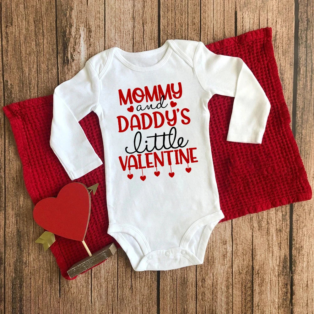 “Mommy and Daddy’s Little Valentine” – Cute Baby Romper, Newborn Long Sleeve Bodysuit, Valentine’s Day Toddler Jumpsuit