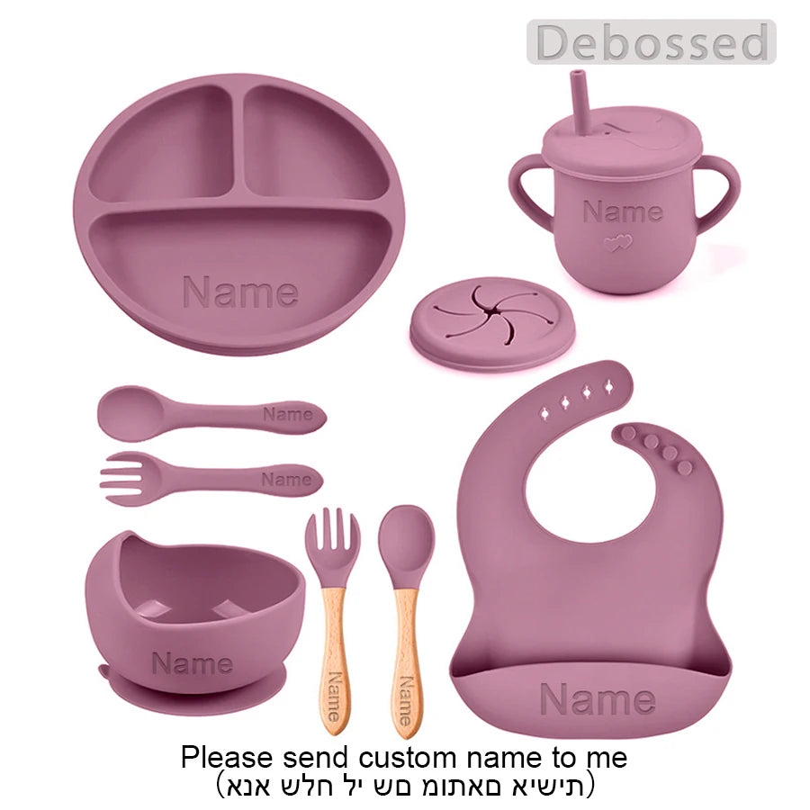 Personalized Cartoon Baby Plate – Silicone Tableware with Sucker Bowl, Food Tray, Sippy Cup, and Spoon – Baby Feeding Accessories
