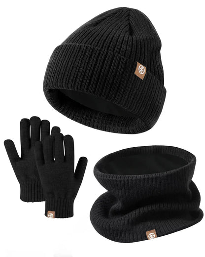 3-Piece Winter Set – Warm Knitted Hat, Gloves & Scarf for Boys & Girls, Plus Velvet Ear Protection Beanie for Kids
