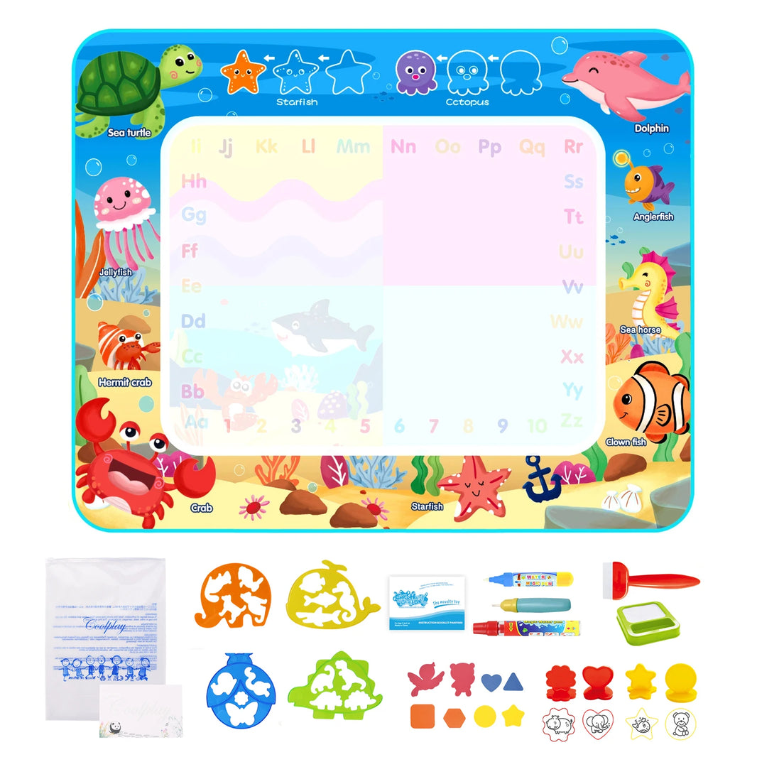 100x80CM Magic Water Drawing Mat – Reusable Doodle and Coloring Board with Magic Pens, Montessori Educational Toy for Kids