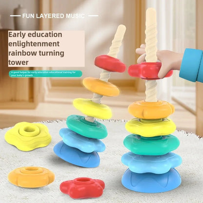Rainbow Spinning Tower Toy – Stacking Educational Toy for Kids, Strong ABS Plastic