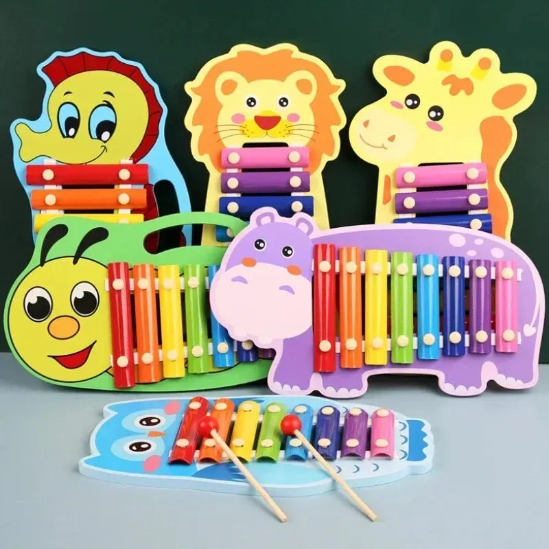 Montessori Wooden 8-Tone Multicolor Xylophone – Wooden Musical Instrument Toy for Babies and Kids, Promoting Early Learning, Motor Skills, and Cognitive Development through Puzzles and Music Play.