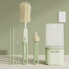 Baby Silicone Bottle Brush Set, Portable Straight Handle Cleaning Tool with 360° Rotating Drying Rack & Bottle Washing Brush Combination