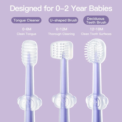 Infant Baby Silicone Deciduous Teeth Toothbrush Oral Tongue Cleaner with PP Storage Box