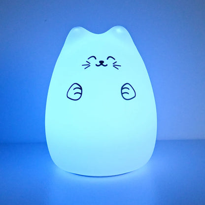 Colorful LED Night Light Cute Cat Silicone Soft Breathing Cartoon Nursery Lamp for Kids Gift
