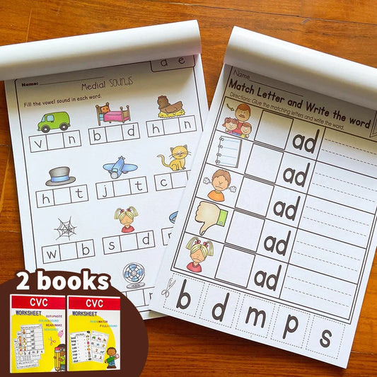 English CVC Words Phonics Workbook – Language Arts Skills Book for Kids (2 Books)