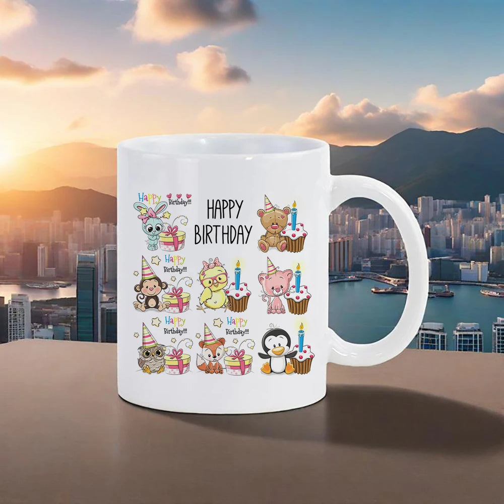 Cute Animal Ceramic Mug 11 oz (320 ml) — Kids Breakfast Cup with Panda, Lion & Koala Designs