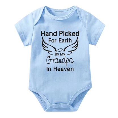Hand Picked for Earth By My Grandpa/Grandma in Heaven Baby Bodysuit – Summer Short Sleeve Romper, Infant Jumpsuit, Baby Clothes