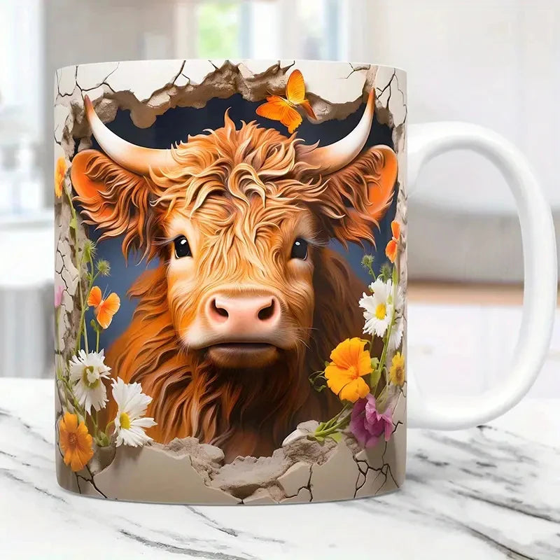 3D Animal Wrap Coffee Mug - 11 oz (350 ml) Sublimation Ceramic Kids Mug (Cat, Dog, Bear)