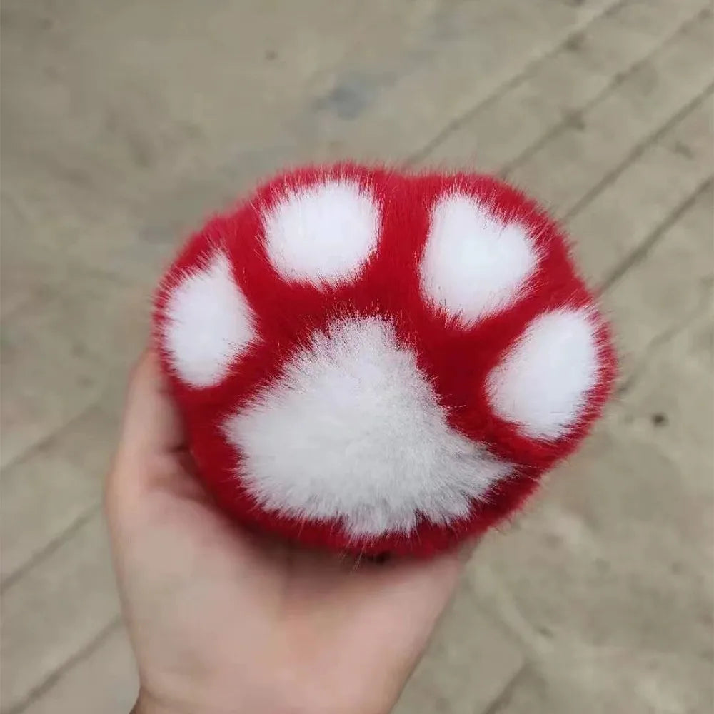 Fluffy Faux Fur Cat Paw Keychain, Plush Pendant for Backpack or Car
