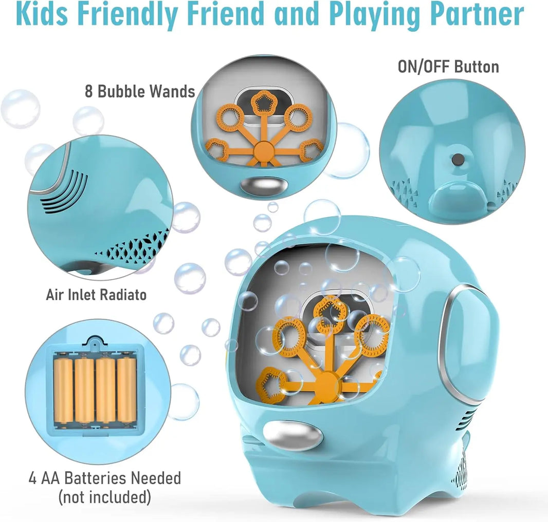 Automatic Cartoon Bubble Machine - Handheld Battery-Powered Bubble Blower with Bubble Solution & 5 Wands, Fun Party Gift for Kids, Weddings & Christmas