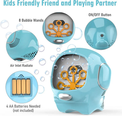 Automatic Cartoon Bubble Machine - Handheld Battery-Powered Bubble Blower with Bubble Solution & 5 Wands, Fun Party Gift for Kids, Weddings & Christmas