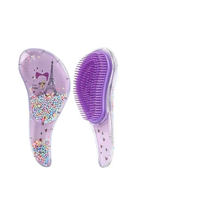 New Cute Hairdressing Comb for Kids - Anti-Knot Massage Flowing Bead Comb for Girls - Dress Up, Makeup Toy Gifts
