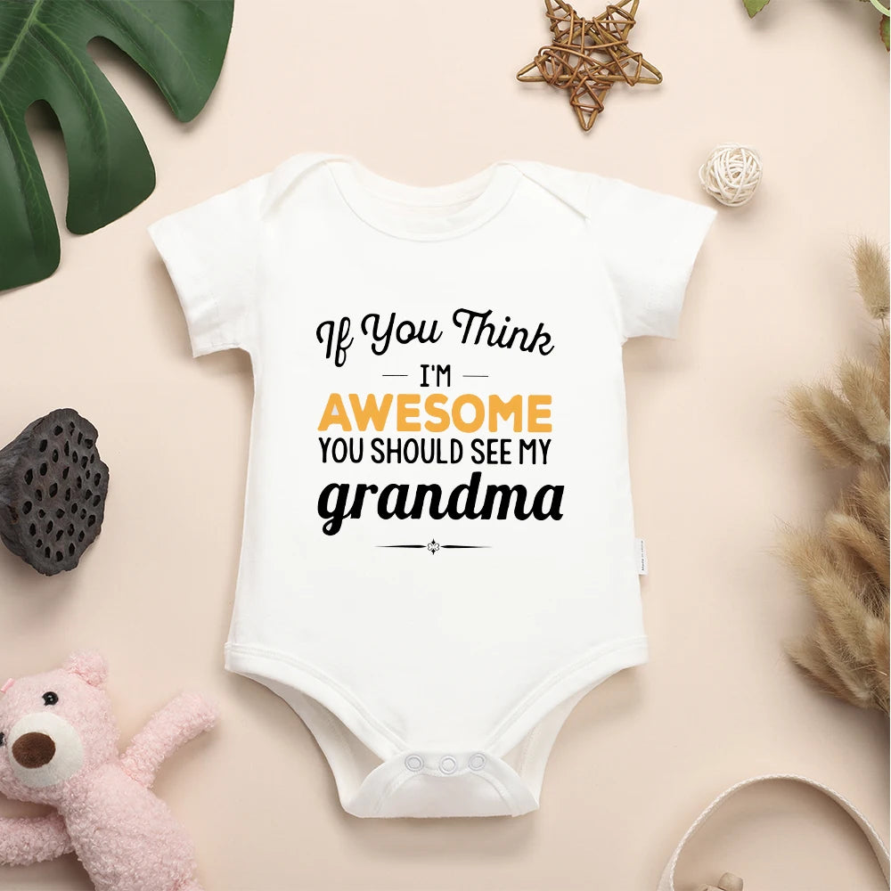 White Summer Baby Cotton Romper – “I’m Not Spoiled, My Grandma Just Loves Me!” Print, Newborn Onesie