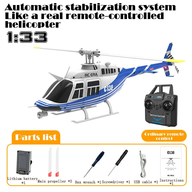 RC ERA C138 Bell 206 Helicopter – 1:36 Scale Remote Control with Altitude Hold and 6-Axis Gyro