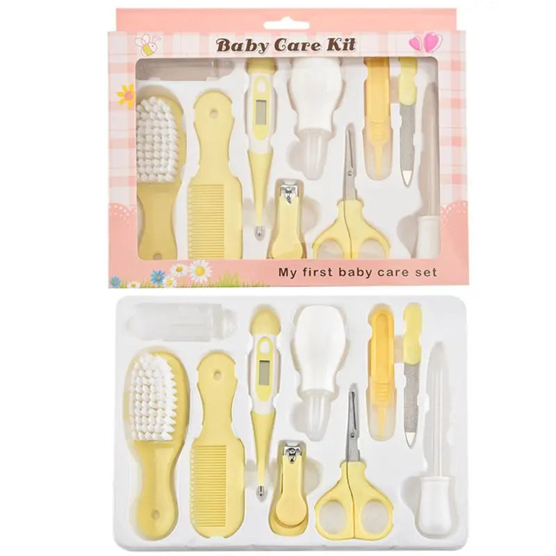 10PCS/Set Baby Health Care Kit - Kids Nail Clippers, Hair Grooming Brush, Thermometer, Teether, Toothbrush - Baby Essentials