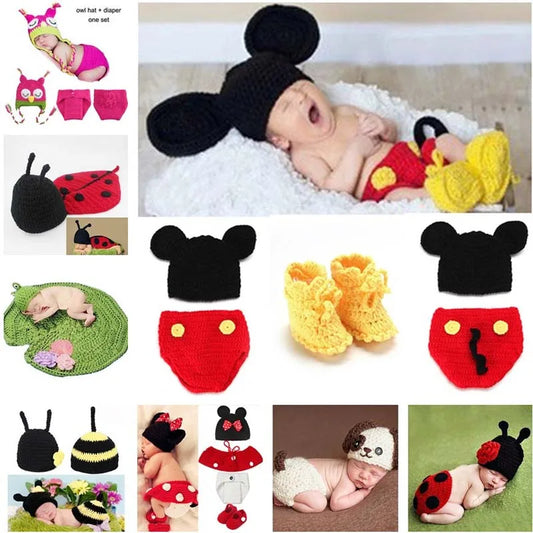 Animal Style Newborn Baby Crochet Halloween Costume - Handmade Mickey, Sleepy Owl & Frog Photography Props & Baby Gift