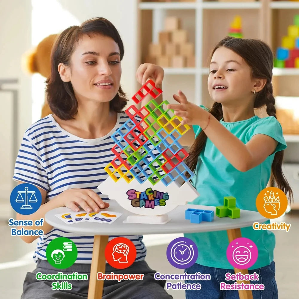 Building Block Brick Toy – Balance Stacked Tetra Tower Game, Russian Swing High Blocks, Desktop Toy for Kids