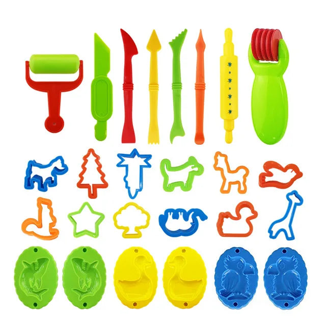 Children's DIY Plasticine Mold Modeling Clay Accessories - Play Dough Tool Kit with Plastic Set, Knife, and Mold, Educational Toys Gift for Kids