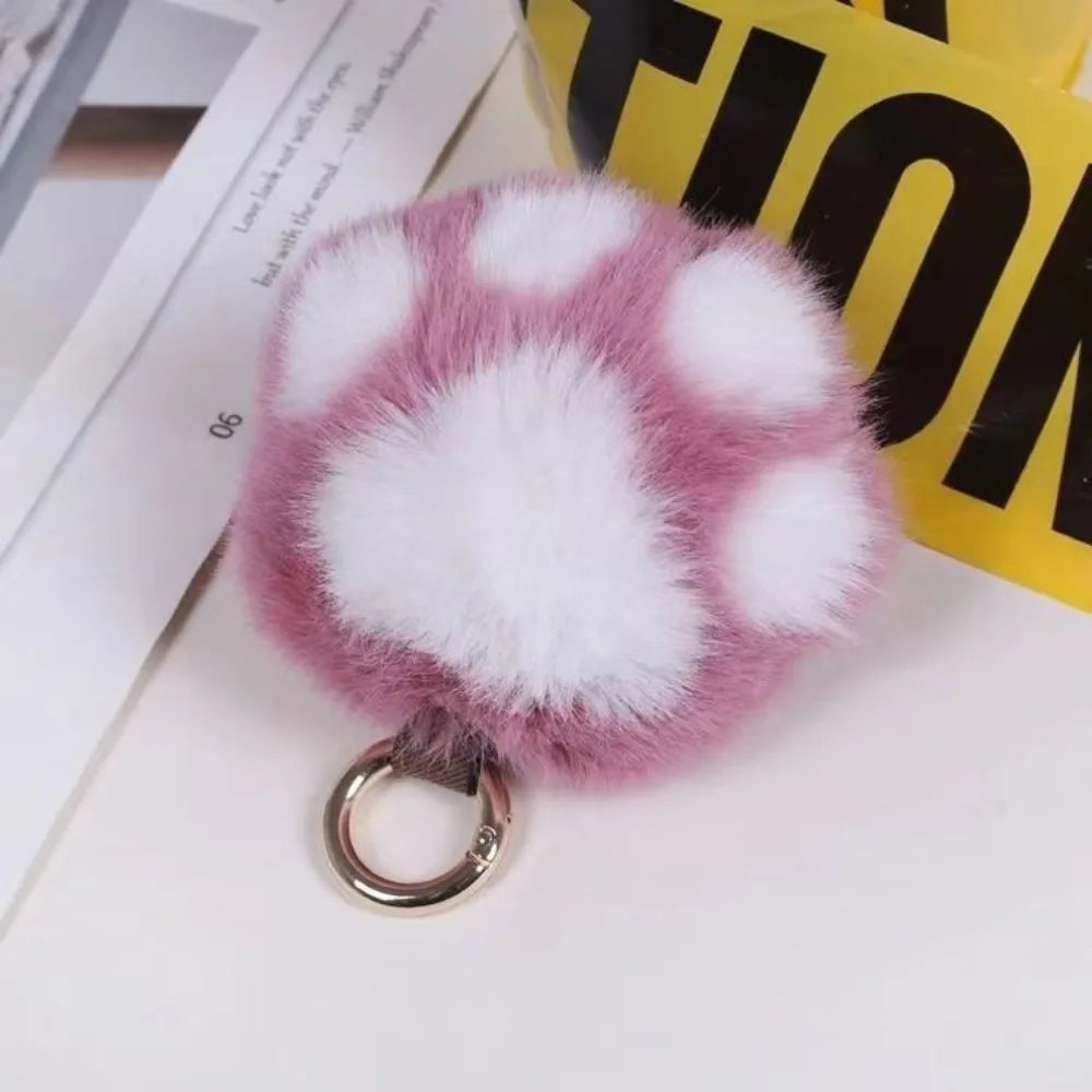 Fluffy Faux Fur Cat Paw Keychain, Plush Pendant for Backpack or Car