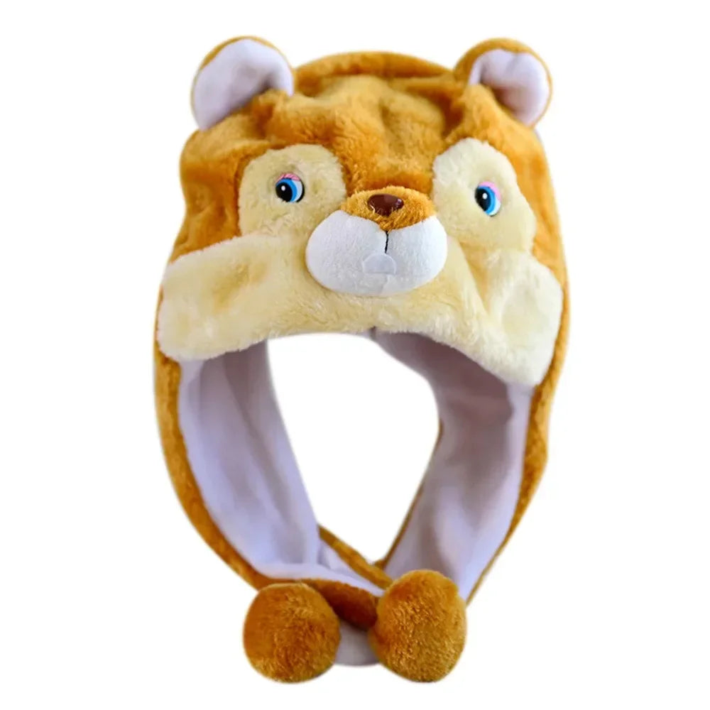 Plush Animal Hat with Moving Ears — 60 cm (23.6 in) Hand-Activated Earflap Beanie & Neck Warmer