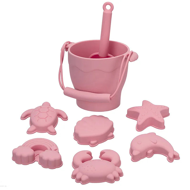 TYRY.HU 8Pcs Children’s Silicone Beach Toy Set With Bucket & Six Accessories — Outdoor Sand Play