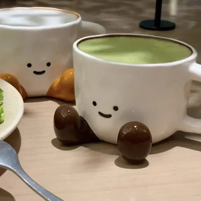 Cartoon Couple Ceramic Coffee Mug - Cute Breakfast Tea & Milk Cup (1-Pack)