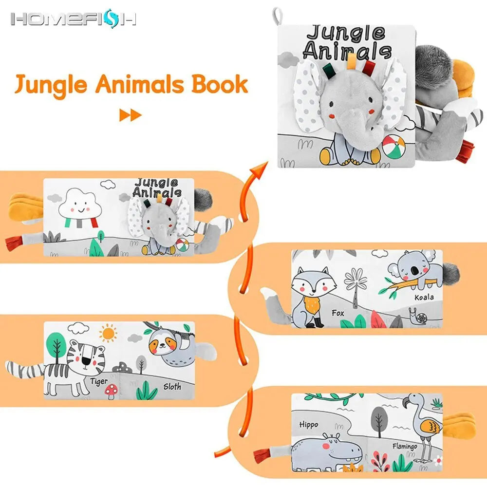 Soft Baby Books - 3D Touch and Feel High Contrast Cloth Book, Montessori Sensory Early Learning Stroller Toys for Infant Toddler Gifts