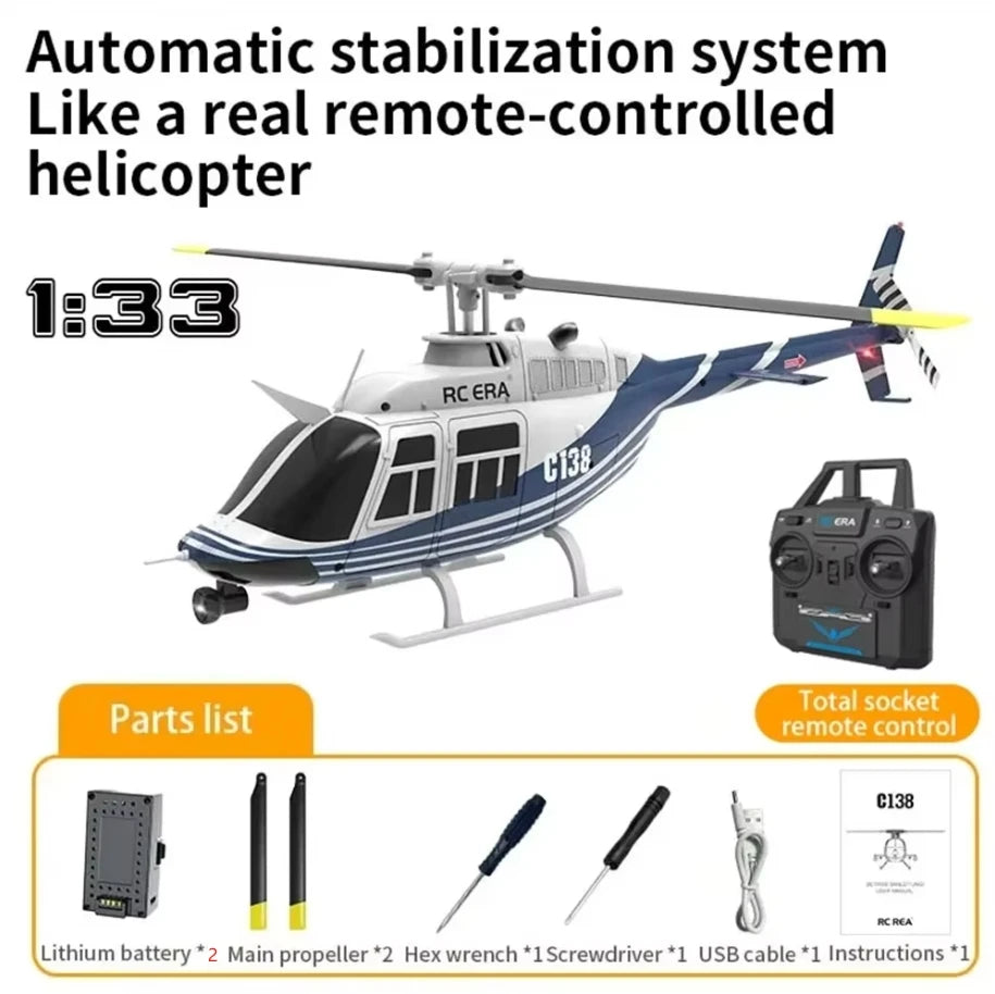 Re Era C138 1:33 Scale RC Helicopter – 6-Channel Single Paddle Aileron with Barometer Height Hold