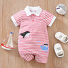 Newborn Baby Whale Print Jumpsuit – Striped Casual Romper (Short Sleeve, 0-18 Months, Summer Wear for Boys & Girls)