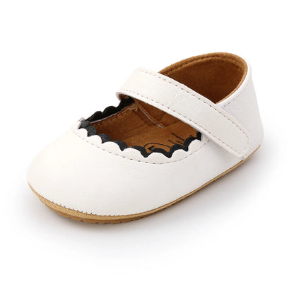 Meckior Baby Girl Shoes – Leather Rubber Sole Anti-Slip Toddler First Walkers, Newborn Infant Crib Shoes