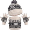 IYEAL Winter Children’s Warm Knitted Hat, Scarf & Gloves Set – Soft Velvet Lined Kids Winter Knitted Accessories for Boys & Girls