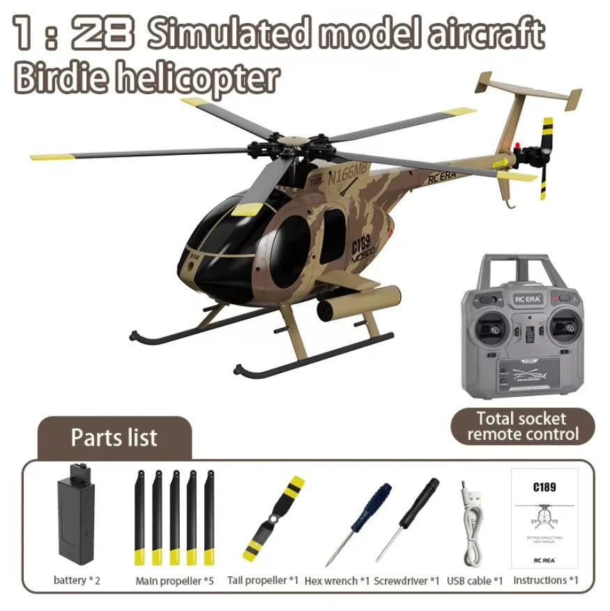 1:28 C189 RC Helicopter MD500 – Dual Brushless Motor with 6-Axis Gyro and One-Click Takeoff/Landing