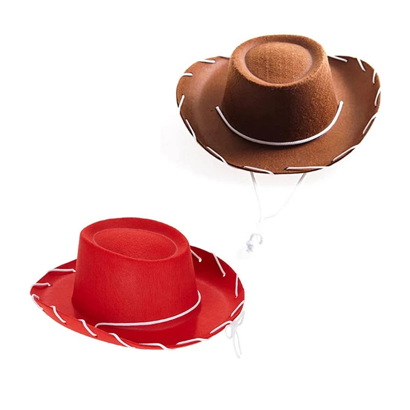 Kids Adjustable Felt Cowboy Hat – Wool/Faux Leather Western Cowgirl Costume Hat (Brown or Red)