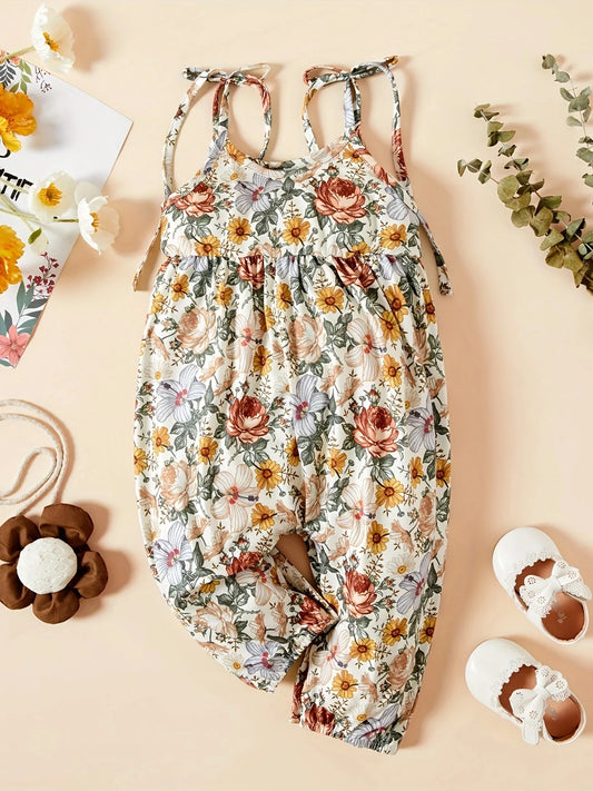 Newborn Baby Girl Daisy Print Jumpsuit – Tie-Up Long Pants Romper (Summer, 0-18 Months)