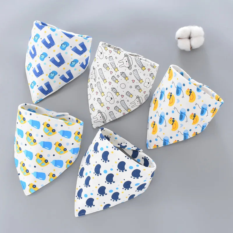 5-Piece Set – Baby Saliva Towel & Triangle Bandana Bibs – Pure Cotton Waterproof Absorbent Cloth for Newborn Boys & Girls - Kidzy Market