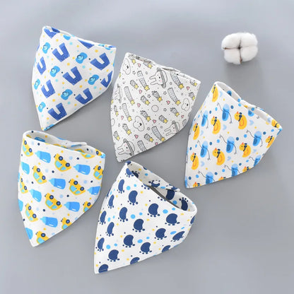 5-Piece Set – Baby Saliva Towel & Triangle Bandana Bibs – Pure Cotton Waterproof Absorbent Cloth for Newborn Boys & Girls - Kidzy Market