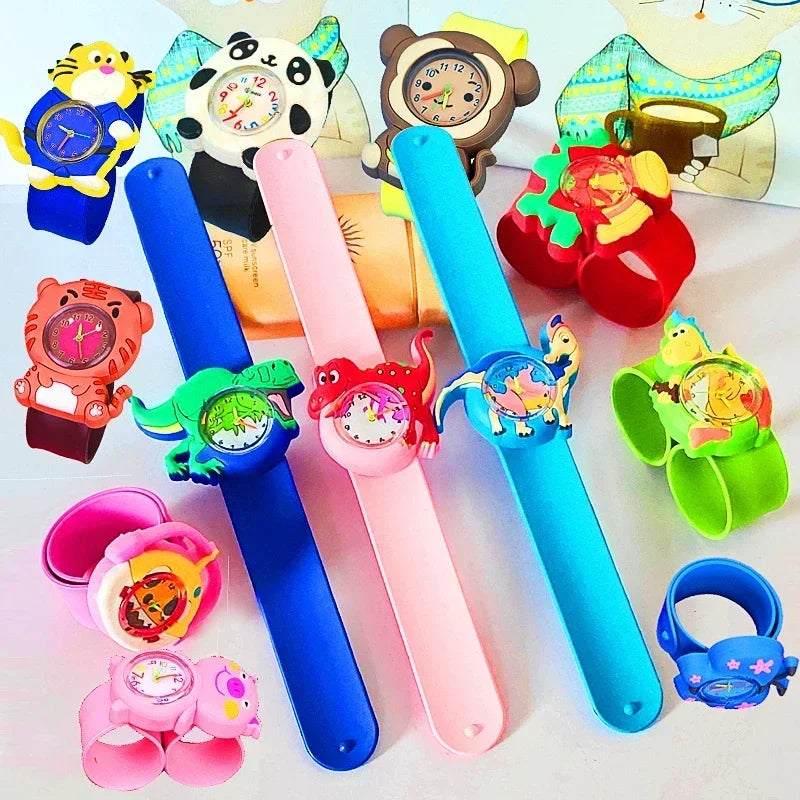 Children’s Cartoon Watch for Ages 2-14 Boys and Girls Soft Silicone Slap Bracelet Student Wristwatch