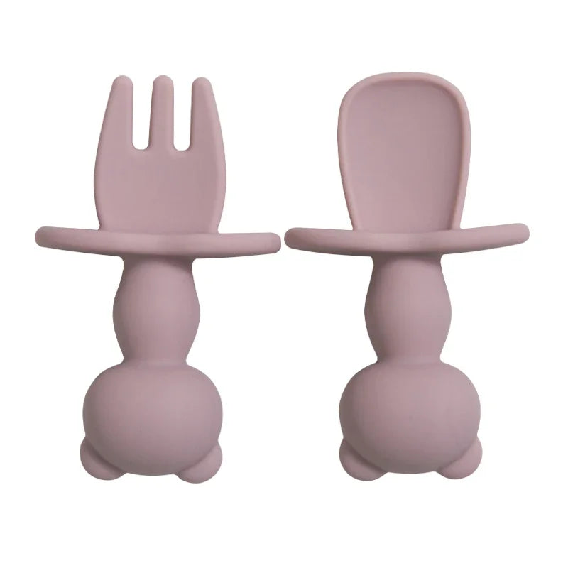 Food Grade Soft Silicone Baby Feeding Set – Cartoon Panda Mini Fork & Spoon for Toddlers – Safe Infant Training Utensils – Baby Accessories
